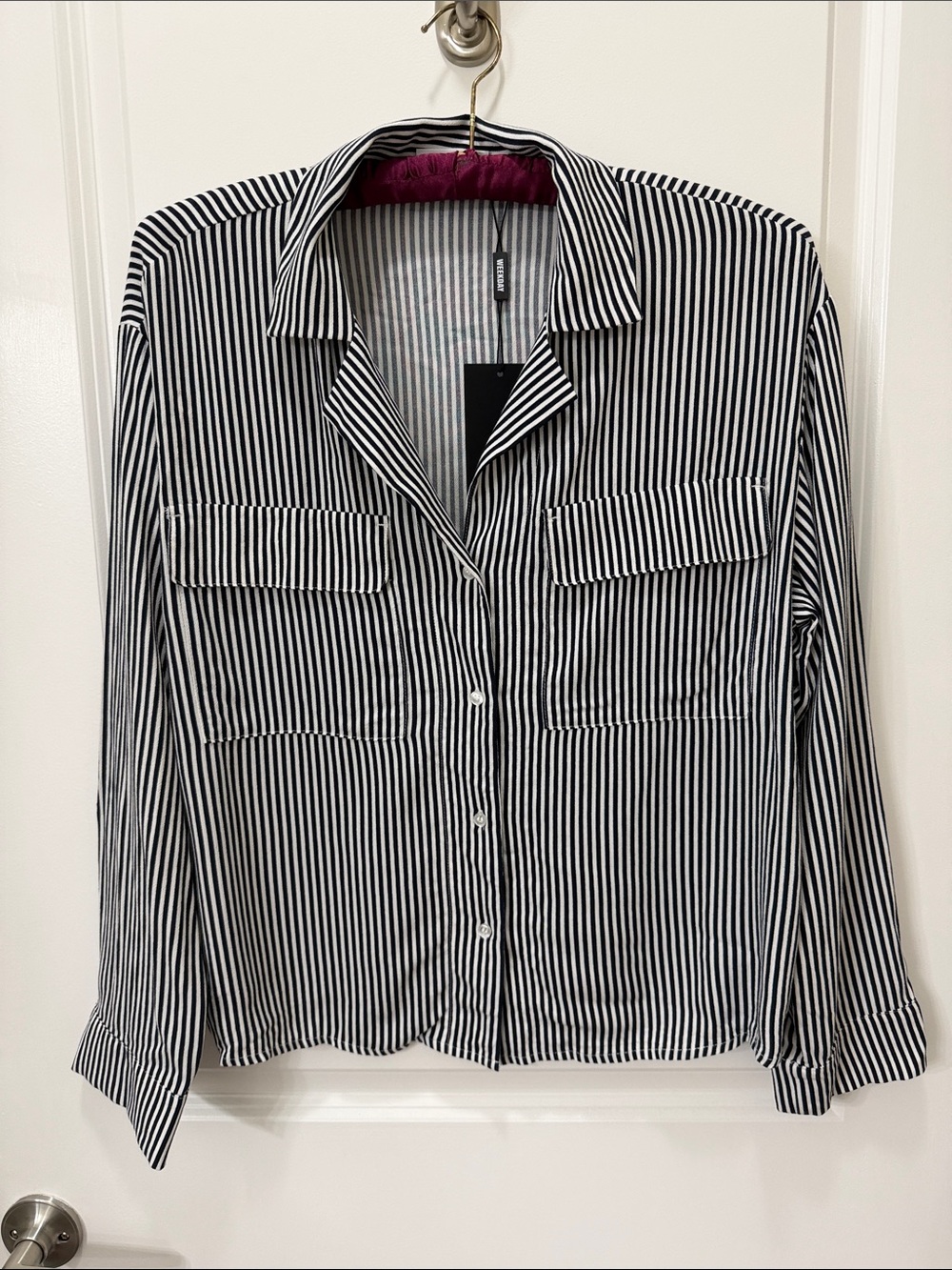 Weekday Black & White Vertical Stripe Button-Down Shirt